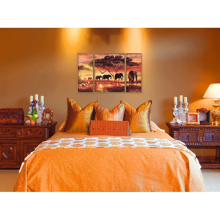 Schipper 609260455 Malen nach Zahlen, Elefantenkarawane - Bilder malen für Erwachsene, inklusive Pinsel und Acrylfarben, Triptychon, 50 x 80 cm – Bild 5