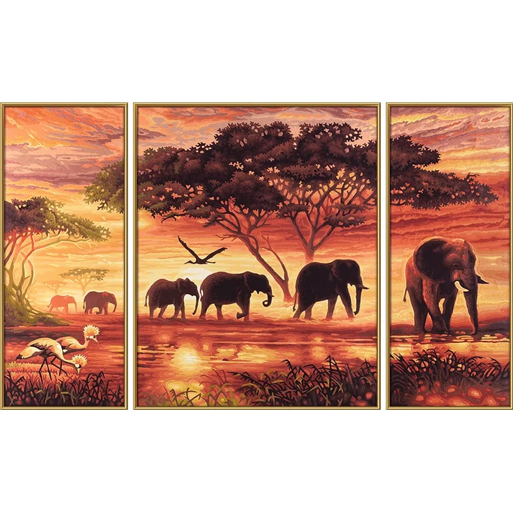 Schipper 609260455 Malen nach Zahlen, Elefantenkarawane - Bilder malen für Erwachsene, inklusive Pinsel und Acrylfarben, Triptychon, 50 x 80 cm – Bild 4
