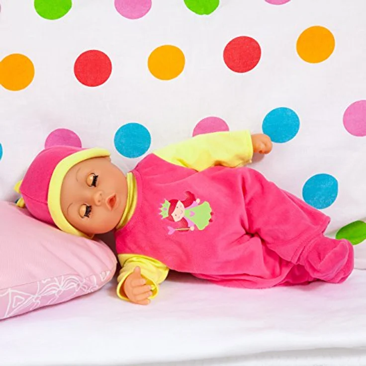 Bayer Design 9380600 - Funktionspuppe First Words Baby mit Fläschchen und Schnuller, 24 Babylaute, 38 cm, pink/grün, 93806AA – Bild 5