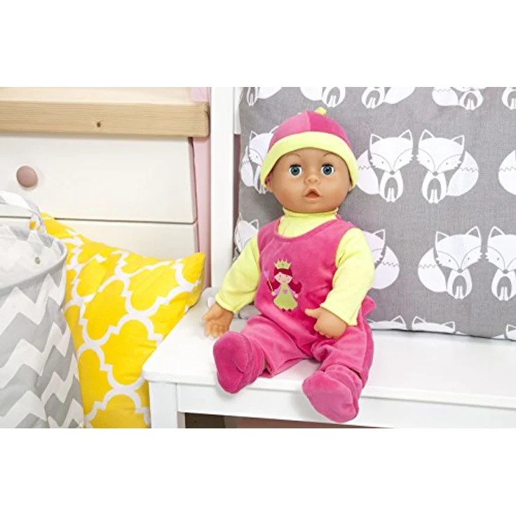 Bayer Design 9380600 - Funktionspuppe First Words Baby mit Fläschchen und Schnuller, 24 Babylaute, 38 cm, pink/grün, 93806AA – Bild 4