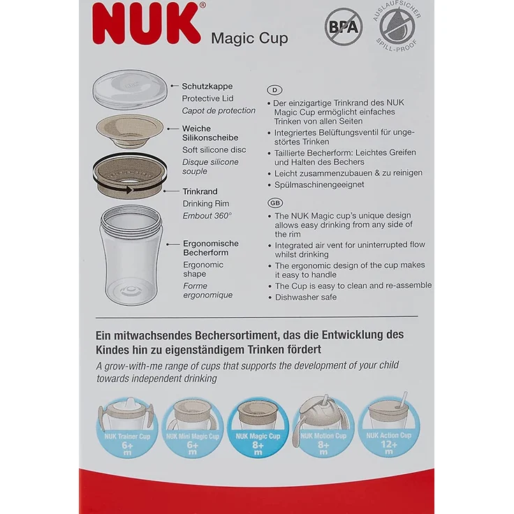 NUK Magic Cup & Mini Magic Cup Trinklernbecher, Duo-Set | auslaufsicherer 360°-Trinkrand | ab 6 Monaten | auslaufsicher und BPA-frei | 160 ml & 230 ml | rot – Bild 9