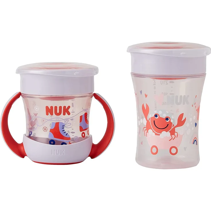 NUK Magic Cup & Mini Magic Cup Trinklernbecher, Duo-Set | auslaufsicherer 360°-Trinkrand | ab 6 Monaten | auslaufsicher und BPA-frei | 160 ml & 230 ml | rot