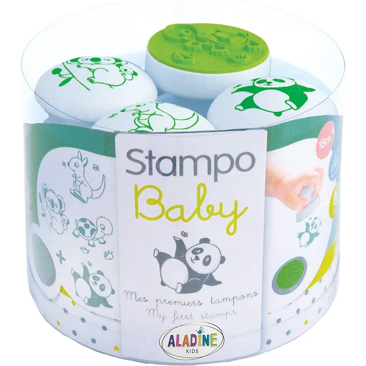 Aladine 03817 - Stampo Baby Tiere, 5 Stempel, 1 Maxi Stempelkissen, grün