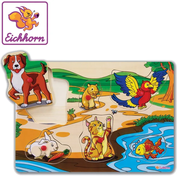 Eichhorn 100005452 - Steckpuzzle 30x20cm mit 6 Steckteilen, Motive: Tiere/Fahrzeuge, Keine Motivauswahl möglich, Lieferumfang 1 Stk., FSC 100% Zertifiziertes Lindensperrholz