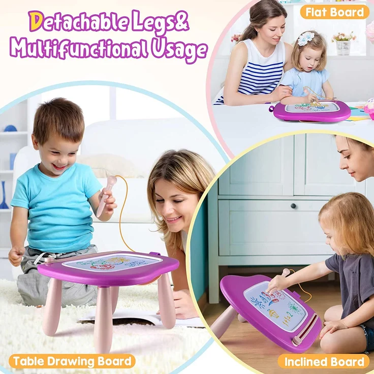 Smasiagon Spielzeug ab 1 Jahr Mädchen, Große Magnetische Maltafel Zaubertafel mit Standbeinen, Bunt Löschbar Schreibtisch Geburtstags Weihnachts Geschenk für 1 2 3 Jahre Alt Kinder, Lila – Bild 6
