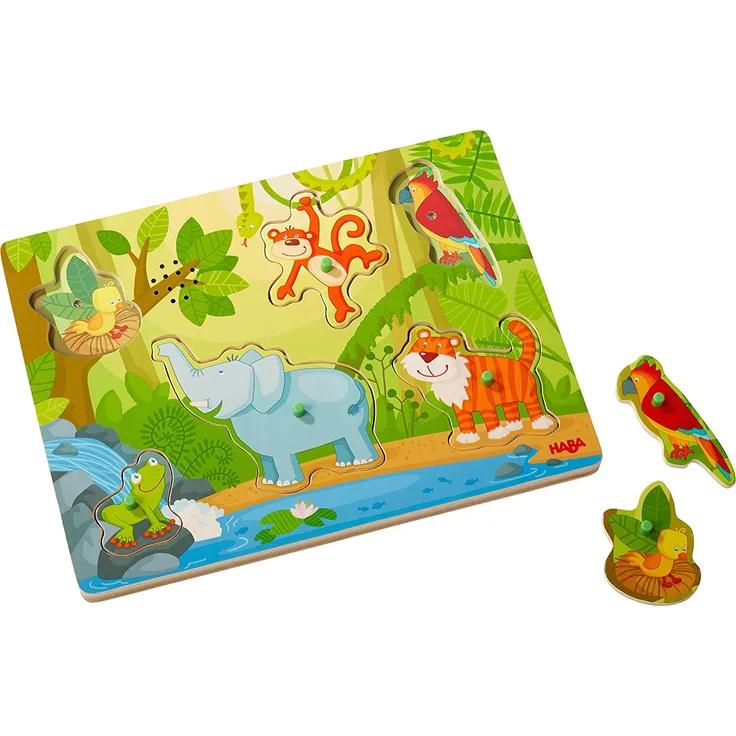HABA 303181 - Sound-Greifpuzzle Im Dschungel | Kinderpuzzle ab 2 Jahren mit süßen Tiermotiven | Lustige Tiergeräusche sorgen für extra Spaß