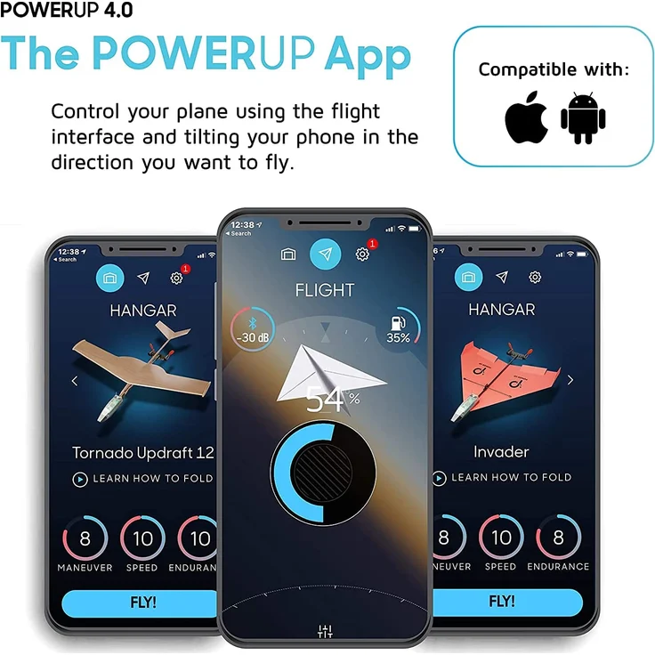 POWERUP 4. 0. Smartphone gesteuertes Papierflugzeug Set der nächsten Generation. Einfache Handhabung durch Autopilot Funktion und integriertes Gyroskop. Für alle Hobbyflieger und begeisterten Piloten. – Bild 7