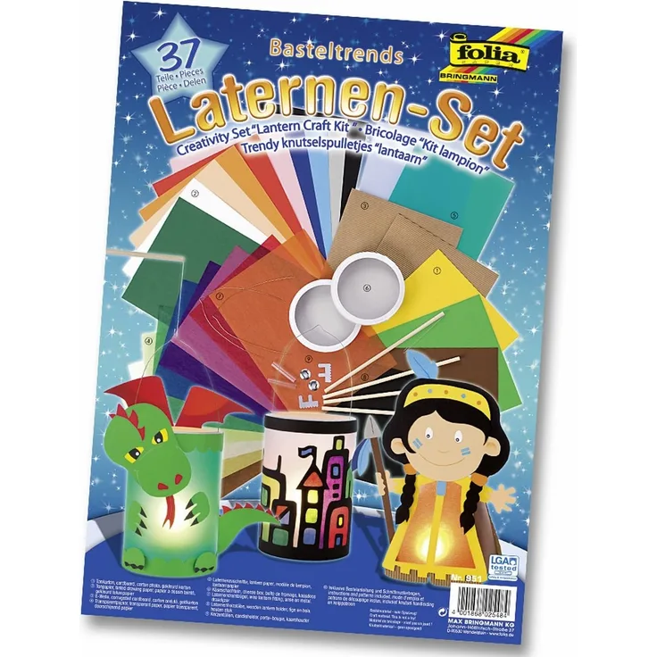 folia 951 - Laternen Bastel-Set, 37 Teile - Kreativset für Kinder und Erwachsene mit unterschiedlichen Materialien zum Basteln von Laternen