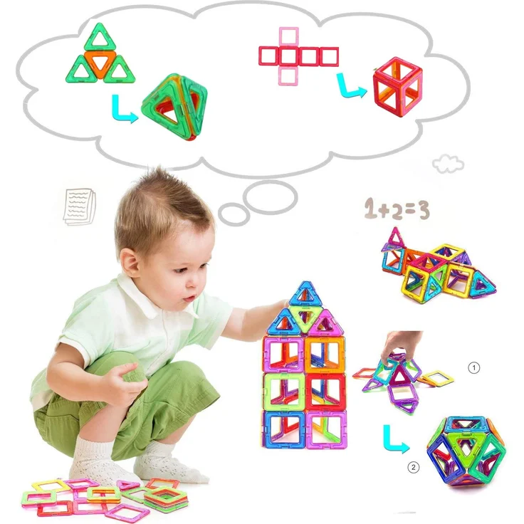 CONDIS Magnetische Bausteine 62 Teile, Magnetspielzeug Magneten Fuer Kinder Magnetbausteine Set Magnet Spielzeug Magnetspiele für Kinder Geschenk ab 3 4 5 6 7 8 Jahre Junge Mädchen Bauklötze Bausatz – Bild 9
