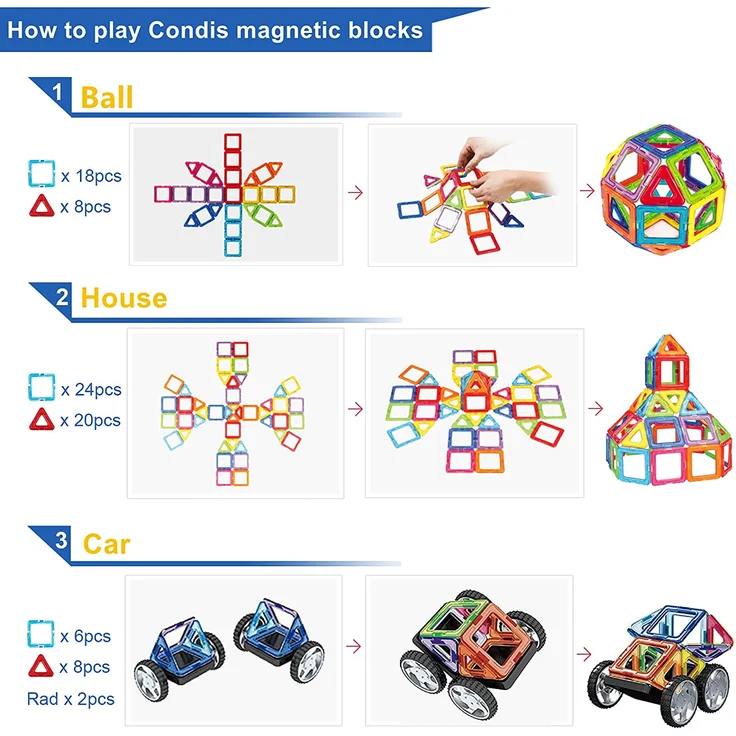 CONDIS Magnetische Bausteine 62 Teile, Magnetspielzeug Magneten Fuer Kinder Magnetbausteine Set Magnet Spielzeug Magnetspiele für Kinder Geschenk ab 3 4 5 6 7 8 Jahre Junge Mädchen Bauklötze Bausatz – Bild 2