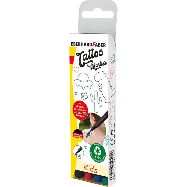 Eberhard Faber Marker Set Kids, Tattoo Stifte für Kinder, inklusive Schablonen, 4er Etui - Preisvergleich – Bild 1