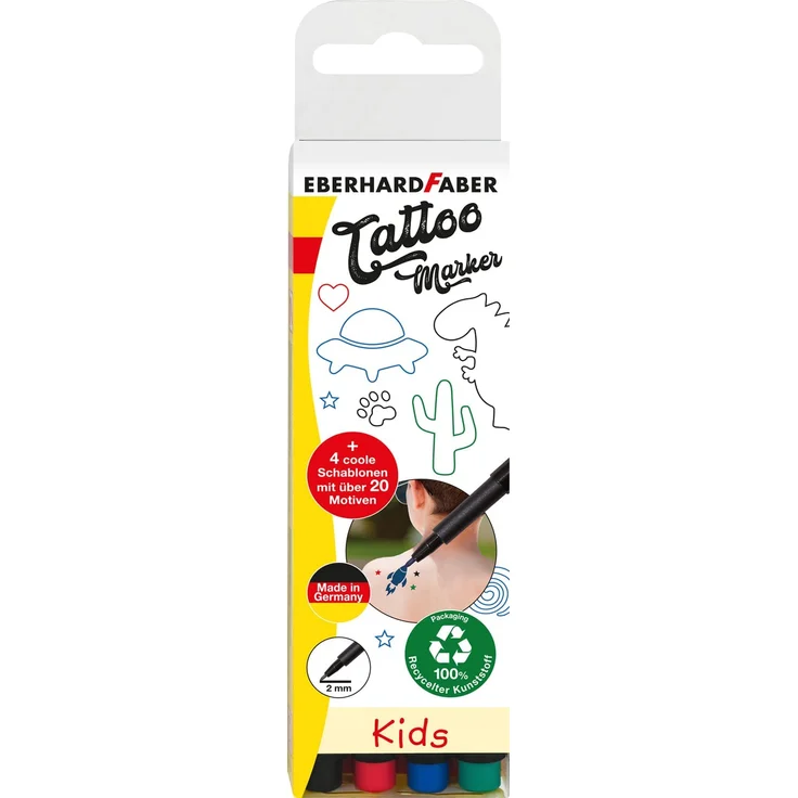 Eberhard Faber Marker Set Kids, Tattoo Stifte für Kinder, inklusive Schablonen, 4er Etui - Preisvergleich – Bild 2
