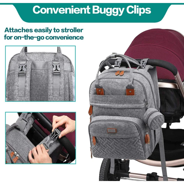 BabbleRoo Baby Wickeltasche/Rucksack, Wickelrucksack lässige Wickeltaschen, Multifunktional Große Kapazität Babytasche Reiserucksack mit Wickelauflage & Schnullerhalter (grau) – Bild 6