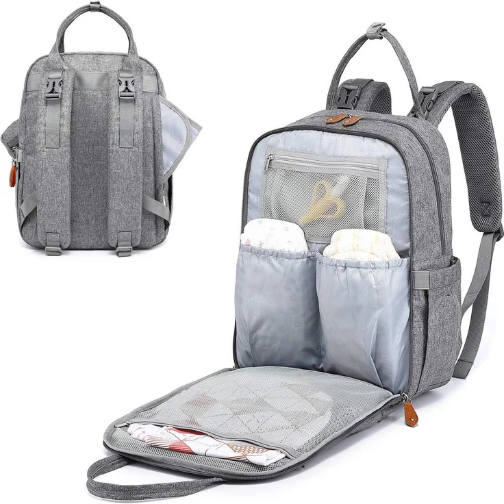 BabbleRoo Baby Wickeltasche/Rucksack, Wickelrucksack lässige Wickeltaschen, Multifunktional Große Kapazität Babytasche Reiserucksack mit Wickelauflage & Schnullerhalter (grau) – Bild 4