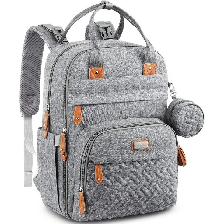 BabbleRoo Baby Wickeltasche/Rucksack, Wickelrucksack lässige Wickeltaschen, Multifunktional Große Kapazität Babytasche Reiserucksack mit Wickelauflage & Schnullerhalter (grau) – Bild 1