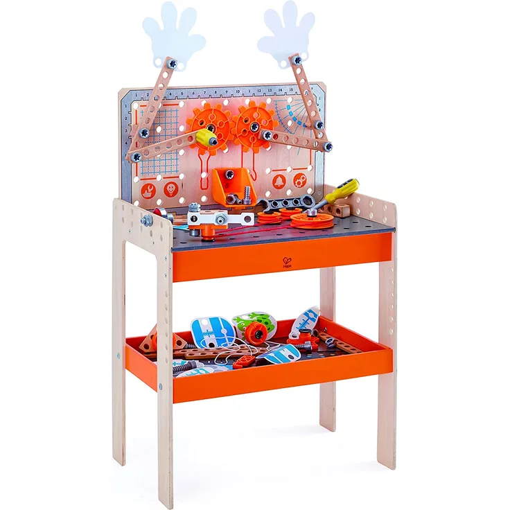Hape E3027 - Tüftler Werkbank, MINT-Spielzeug, Experimentierset, Junior Inventor - Erfinden und Experimentieren