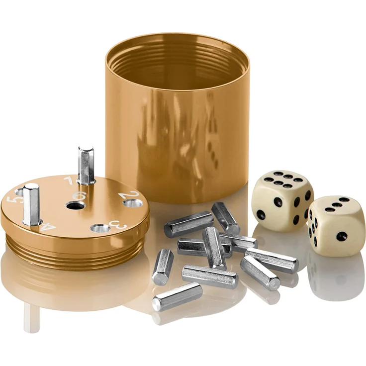 BestSaller 3002 'SUPER SIX' Aluminum 'Sonder Edition', 36 Spielstäbchen & 2 Würfel, Gold (1 Stück) – Bild 1