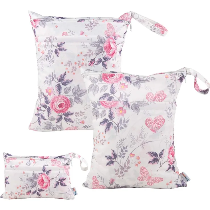 ALVABABY 3 Stück windeltasche wetbag wiederverwendbar, Nasstaschen für Unterwegs, wiederverwendbar mit Zwei Reißverschlusstaschen windelbeutel für Babys Windeln 3L-H066-DE