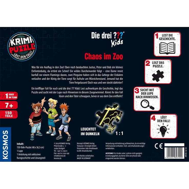 KOSMOS Die drei ??? Kids Krimi-Puzzle Chaos im Zoo, 150 Teile - Preisvergleich – Bild 2