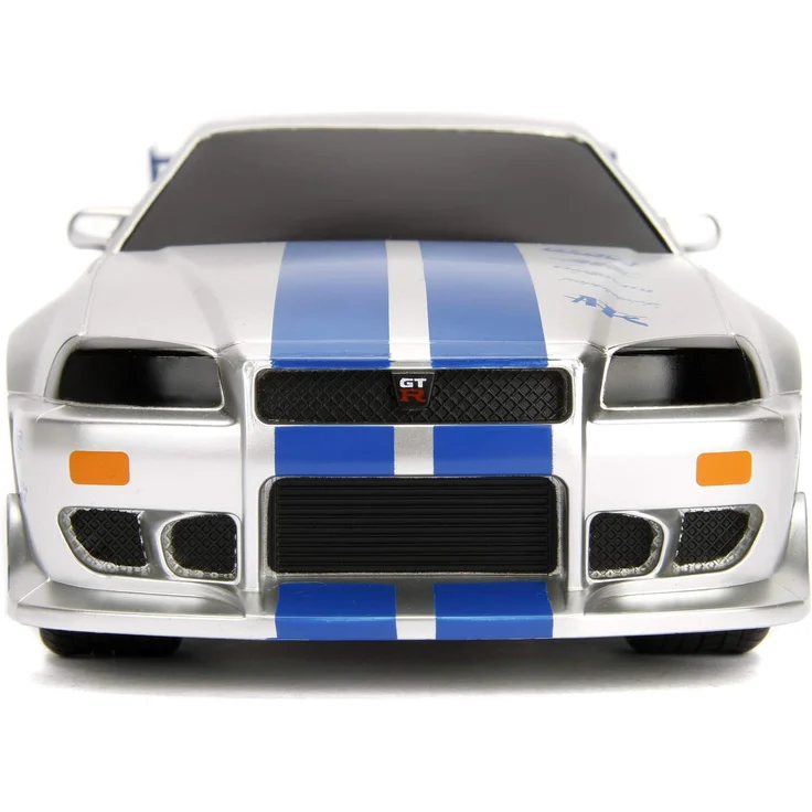 Jada Toys Fast & Furious RC-Auto, 2002 Nissan Skyline GT-R, R34, Ferngesteuertes Auto, Turbofunktion, 2-Kanal Funkfernbedienung, USB-Ladefunktion, inkl. Batterien, 1:16, blau/Silber – Bild 6
