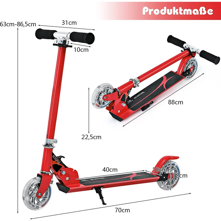 COSTWAY Scooter höhenverstellbar Kinder Roller klappbar Cityroller für Kinder ab 4 Jahre – Bild 6