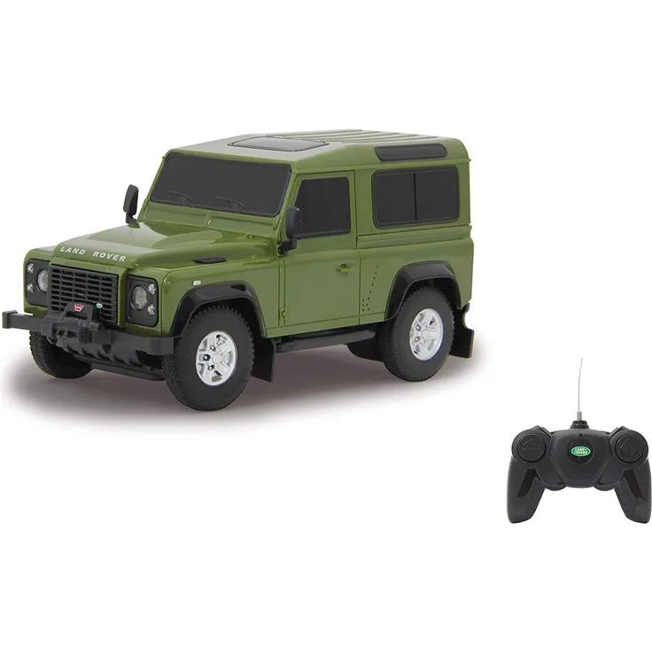 Jamara 405154 - Land Rover Defender 1:24 grün 27MHz - RC Auto, offiziell lizenziert, ca 1 Std fahren, 9 Km/h, perfekt nachgebildete Details, detaillierter Innenraum, hochwertige Verarbeitung