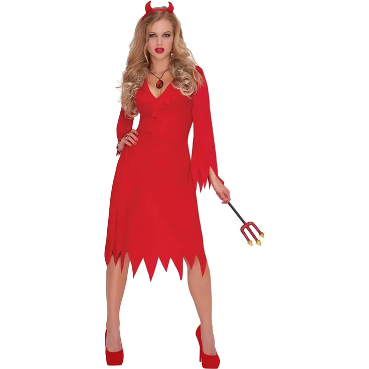 Amscam 997514 - Erwachsenenkostüm roter Teufel, Kleid, Haarreif, Halloween, Mottoparty, Karneval