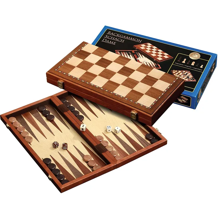 Philos 2524 - Schach-Backgammon-Dame-Set, magnetisch, Feld 43 mm, Königshöhe 75 mm