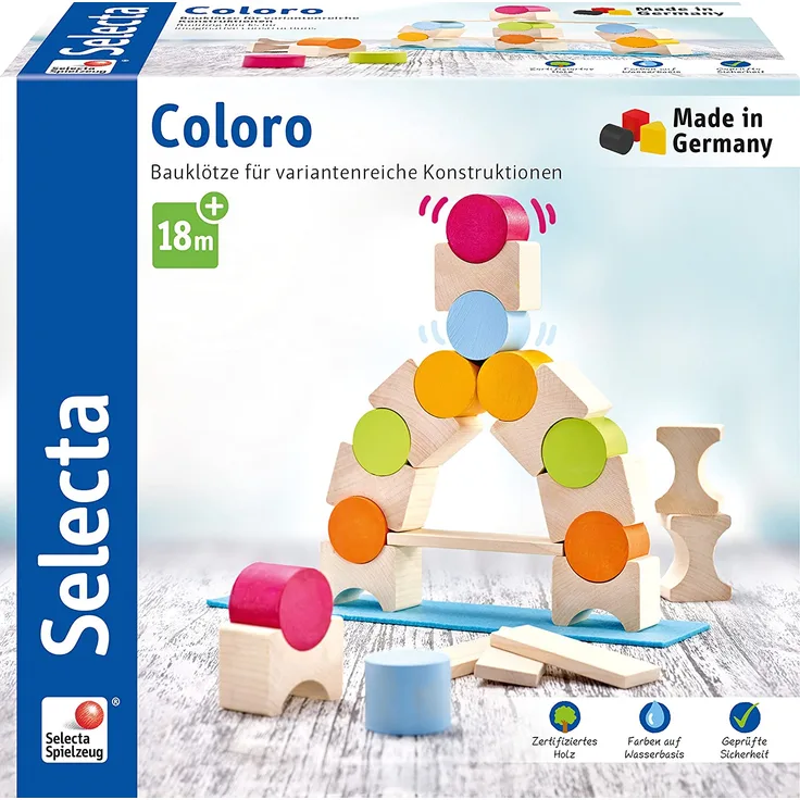 Selecta 62067 Coloro, Bauklötze aus Holz, 20 Teile, Mehrfarbig