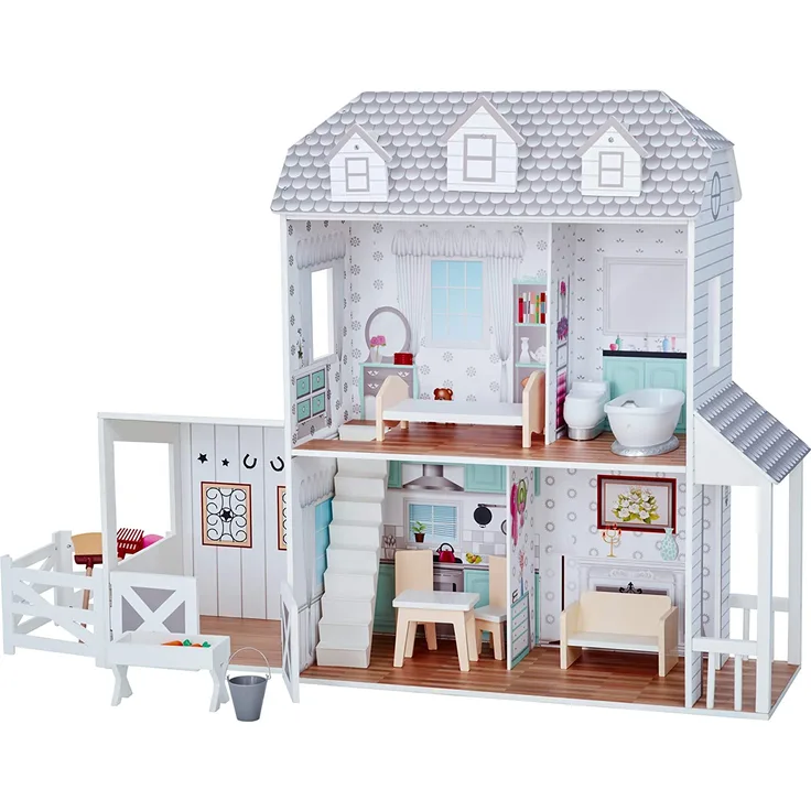 Teamson Kids TD-12901A 12" Puppenhaus, Weiß grau