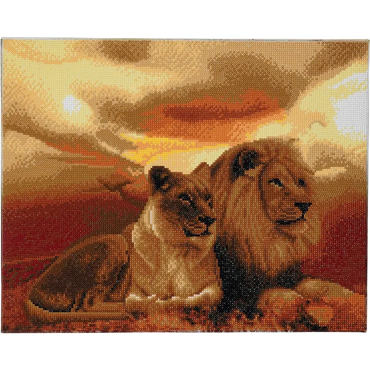 D.I.Y CAK-A55 - Crystal Art Kit, Landscape Framed, Diamond Painting, Lion of the Savanna, Löwe, Keil