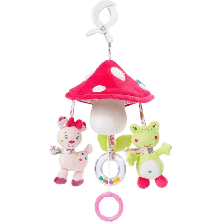 Fehn 076530 Mini-Musik-Mobile Pilz – Spieluhr-Mobile für Unterwegs zum Befestigen an Kinderwagen oder Babyschale - für Babys und Kleinkinder ab 0+ Monaten