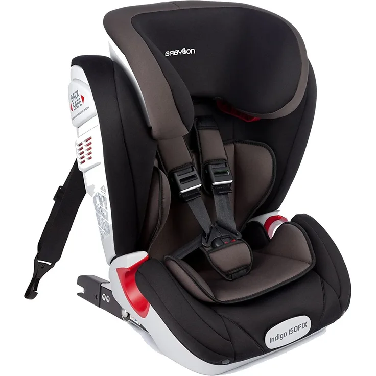 BABYLON 'Indigo' Autokindersitz, Gruppe 1/2/3, Kindersitz 9-36 kg (1 bis 12 Jahren), Kindersitz mit Top Tether und Isofix, Autositz Einstellbare Kopfstütze ECE R44/04 grau/schwarz