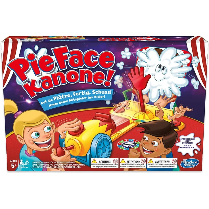 Hasbro Pie Face Kanone, lustiges Partyspiel, sahnestarkes Familienspiel, Gemeinschaftsspiel für den Kindergeburtstag, wer bekommt die Sahne ins Gesicht? 2 oder mehr Spieler, ab 5 Jahren – Bild 3