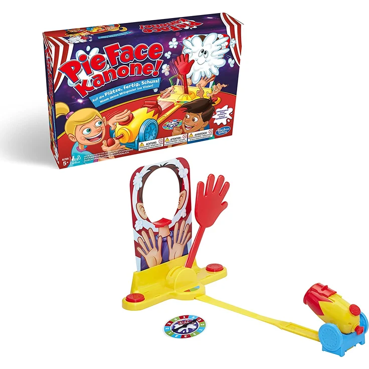 Hasbro Pie Face Kanone, lustiges Partyspiel, sahnestarkes Familienspiel, Gemeinschaftsspiel für den Kindergeburtstag, wer bekommt die Sahne ins Gesicht? 2 oder mehr Spieler, ab 5 Jahren – Bild 1
