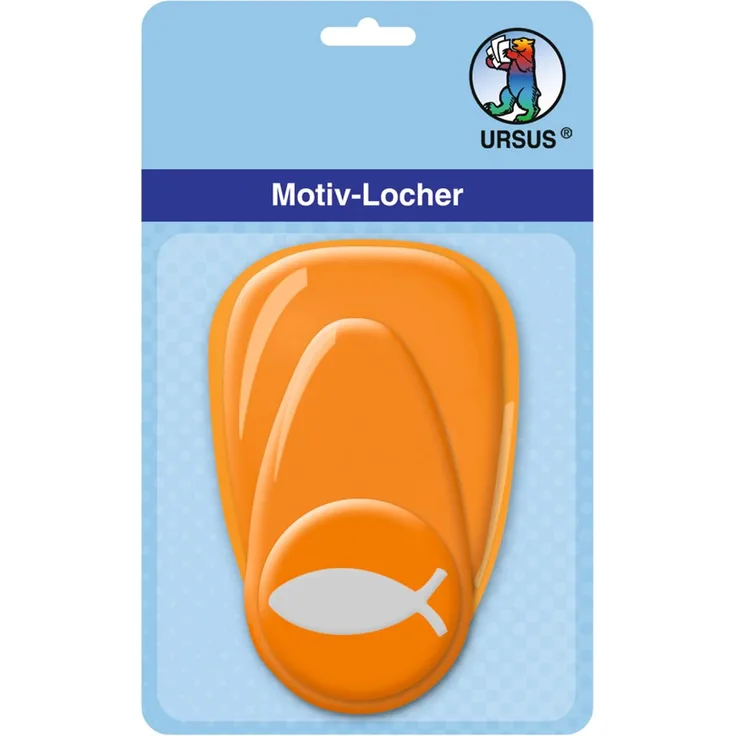Ursus 19480086 Motivlocher mit Hebel mittel, Fisch, orange, ausgestanztes Motiv ca. 25,4 mm, aus Kunststoff mit Metallstanze, geeignet für Grammaturen von 160 220 g /qm