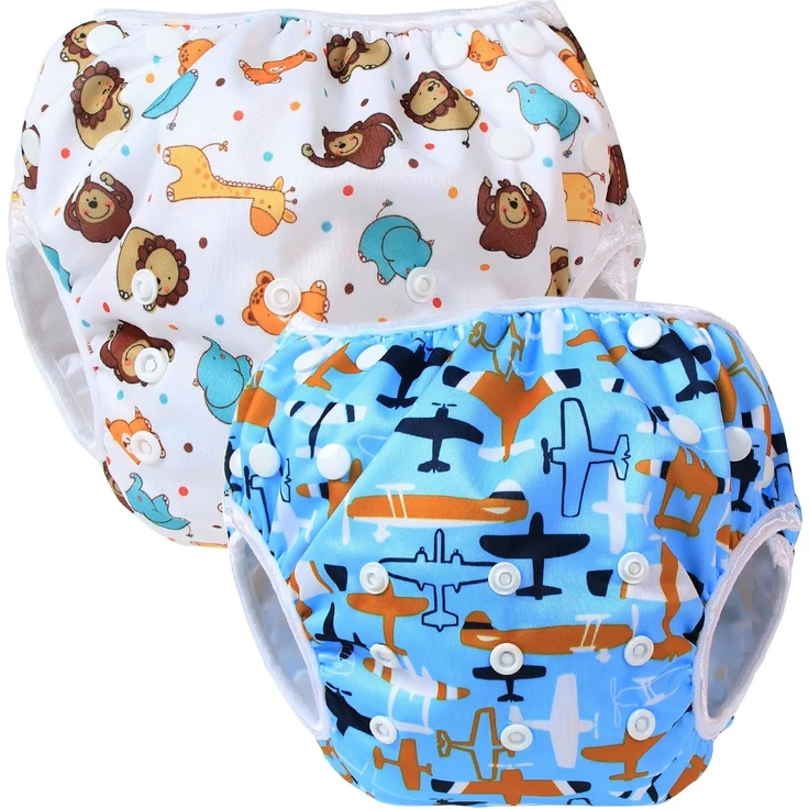 Teamoy 2-teilig Baby Schwimmhose Badewindelhose Badehose (Aircraft+ Fat Smile) – Bild 1