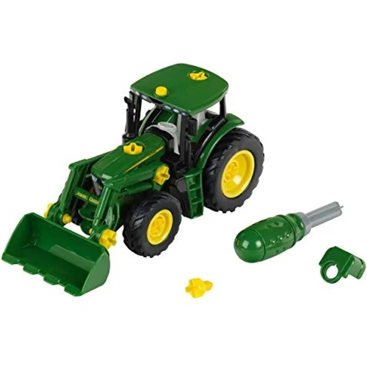 Theo Klein 3903 John Deere Traktor I Mit Frontlader und Gegengewicht I Demontierbare Einzelteile I Maße: 24,5 cm x 9,5 cm x 12 cm I Spielzeug für Kinder ab 3 Jahren