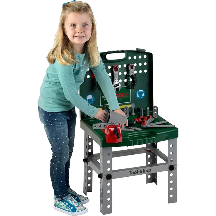 Theo Klein 8676 Tool Shop I Mit batteriebetriebenem Bosch Akkuschrauber Ixolino I Zusammenklappbar und leicht transportabel I Maße: 41,5 cm x 8,5 cm 76,5 cm I Spielzeug für Kinder ab 3 Jahren – Bild 2