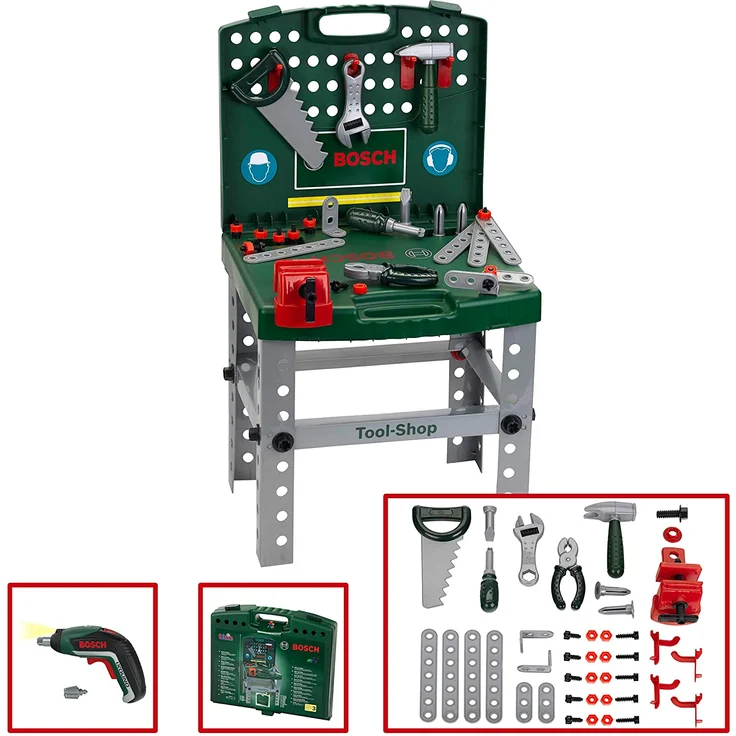 Theo Klein 8676 Tool Shop I Mit batteriebetriebenem Bosch Akkuschrauber Ixolino I Zusammenklappbar und leicht transportabel I Maße: 41,5 cm x 8,5 cm 76,5 cm I Spielzeug für Kinder ab 3 Jahren – Bild 3