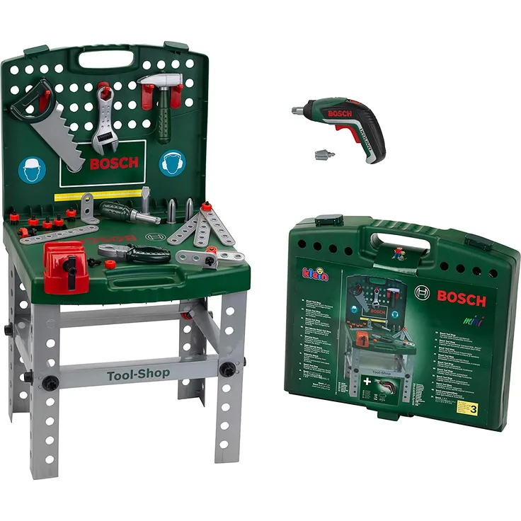 Theo Klein 8676 Tool Shop I Mit batteriebetriebenem Bosch Akkuschrauber Ixolino I Zusammenklappbar und leicht transportabel I Maße: 41,5 cm x 8,5 cm 76,5 cm I Spielzeug für Kinder ab 3 Jahren