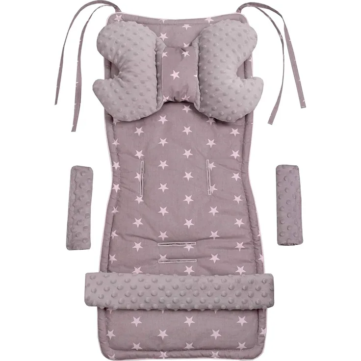 Universal Sitzauflage Kinderwagen & Buggys Sitzeinglage Kinderwagendecke 5tgl Gurtpolster + Spielbogen Kinderwagenset MINKY Baumwolle Medi Partners (Sternen mit grauen Minky)