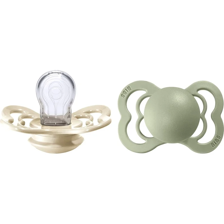 BIBS Supreme Schnuller 2er-Pack, BPA-frei, Symmetrischer Nippel. Silikon, Hergestellt in Dänemark. 0-6 Monate (2er Pack), Ivory / Sage – Bild 1