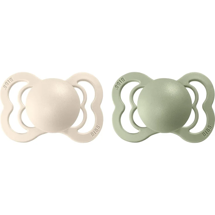 BIBS Supreme Schnuller 2er-Pack, BPA-frei, Symmetrischer Nippel. Silikon, Hergestellt in Dänemark. 0-6 Monate (2er Pack), Ivory / Sage – Bild 2
