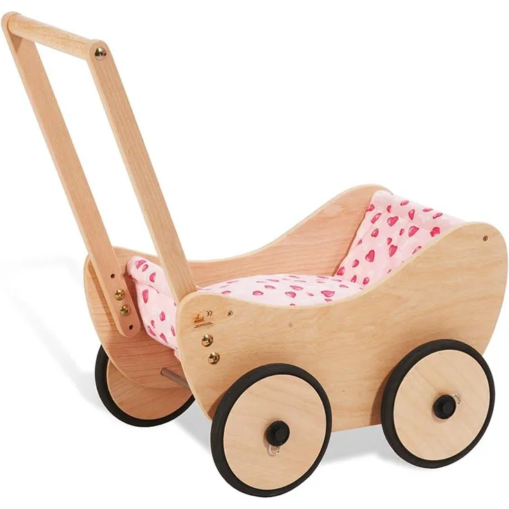 Pinolino Puppenwagen 'Trixi' natur, inkl. Bettzeug Dessin 'Herzchen', rosa