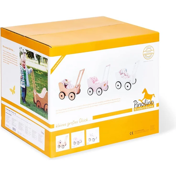 Pinolino Puppenwagen 'Trixi' natur, inkl. Bettzeug Dessin 'Herzchen', rosa – Bild 3
