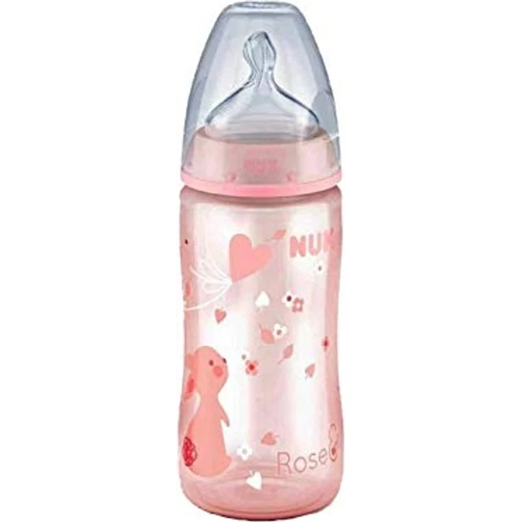 NUK 10216106 First Choice+ Baby Flasche mit Sauger, 300 ml, Rosa, Motiv sortiert – Bild 1