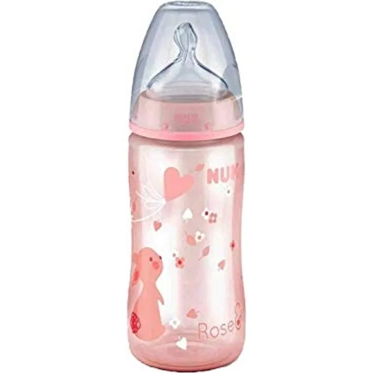 NUK 10216106 First Choice+ Baby Flasche mit Sauger, 300 ml, Rosa, Motiv sortiert
