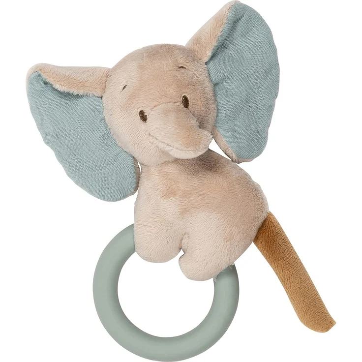 Nattou Beißring aus Silikon, Mit Kuscheltier Elefant, Ca. 16 cm, BPA-freies Silikon, Beige / Grün – Bild 1
