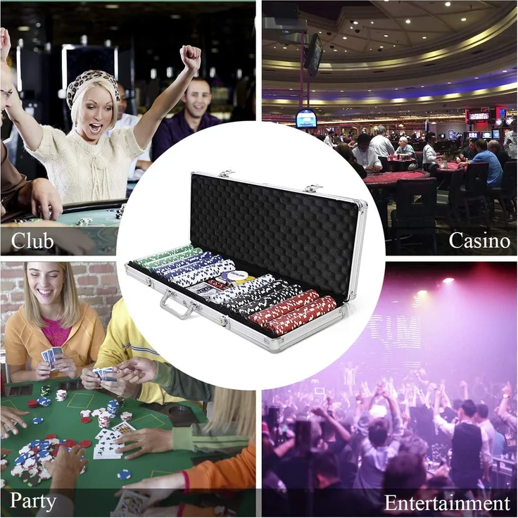 COSTWAY Pokerset Pokerkoffer 500 Laser-Chips Alukoffer Alu Pokerkoffer + Tuch + 2 Pokerdecks – Bild 7